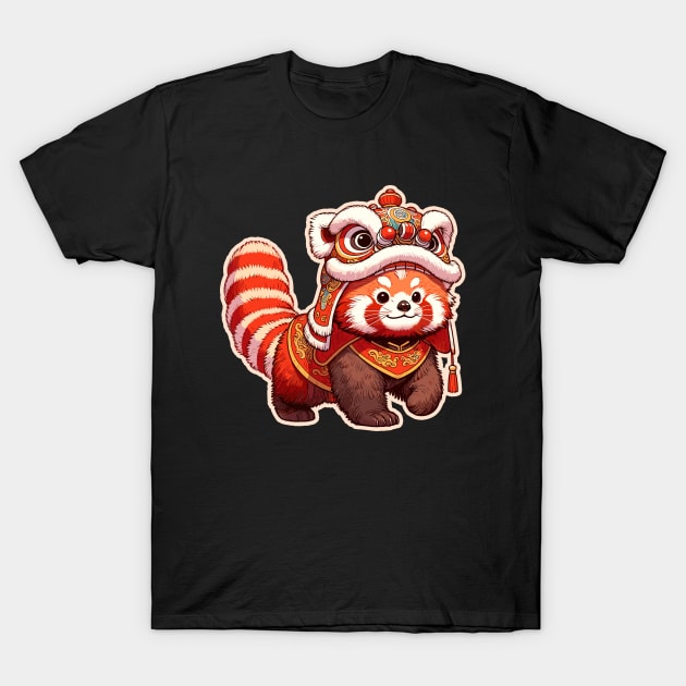 Red Panda Lion Dance for Chinese New Year 2024 T-Shirt by Half Sugar Boba